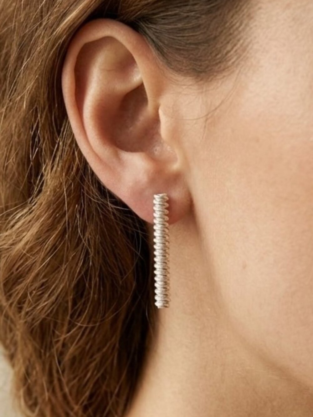 Vintage Metal Coil Pierced Earrings Ivory